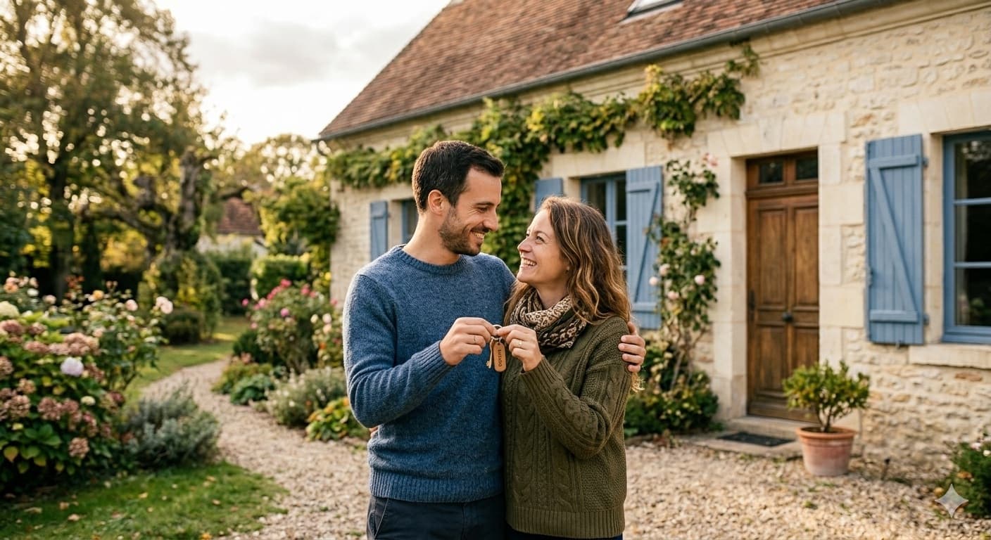Couple heureux avec les clés de leur nouvelle maison